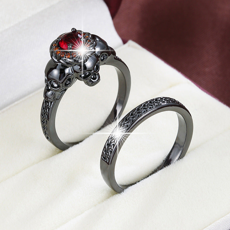 Gothic Skull Rings For Couples With Claw Setting, Electroplated Copper And Zircon Inlay