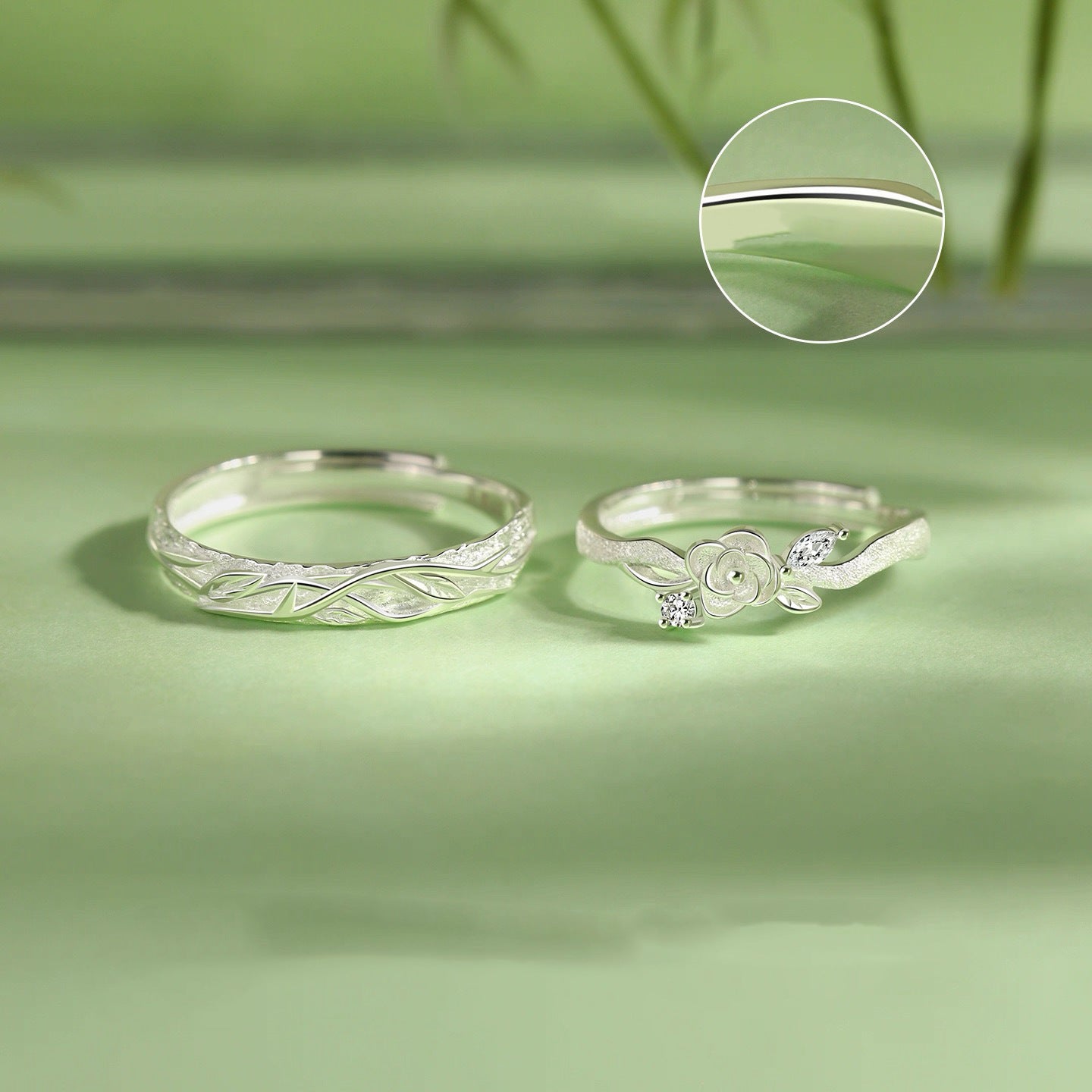 Sweet Couple Copper Rings With Flowers Design, 1 Pair, Perfect Valentine's Day Gift