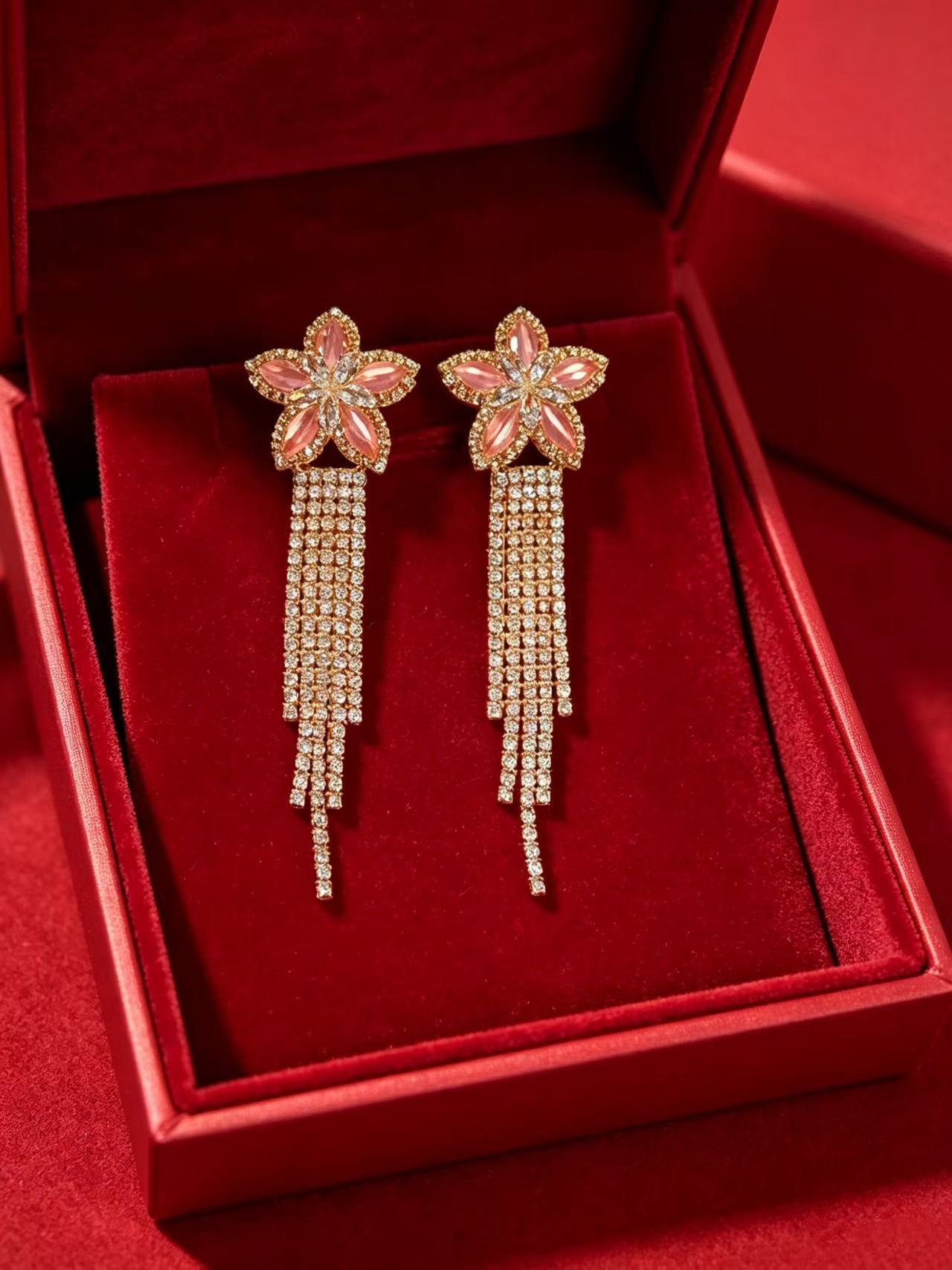 Bow Tie Earrings For Women Featuring Gold Tassel Design With Zircon Inlay And 304 Stainless Steel Ear Pins