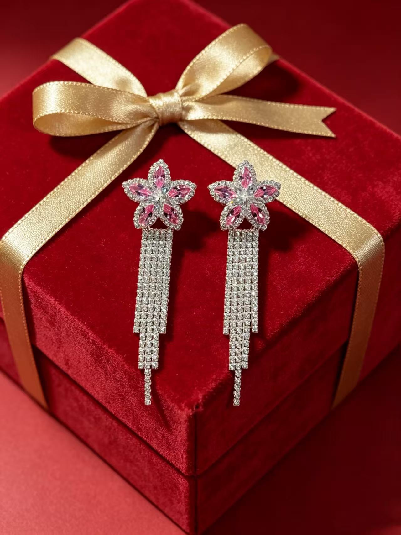 Bow Tie Earrings For Women Featuring Gold Tassel Design With Zircon Inlay And 304 Stainless Steel Ear Pins