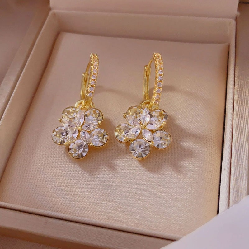 Gold Flowers Tassel Earrings For Women With 304 Stainless Steel Ear Pins, Alloy Material