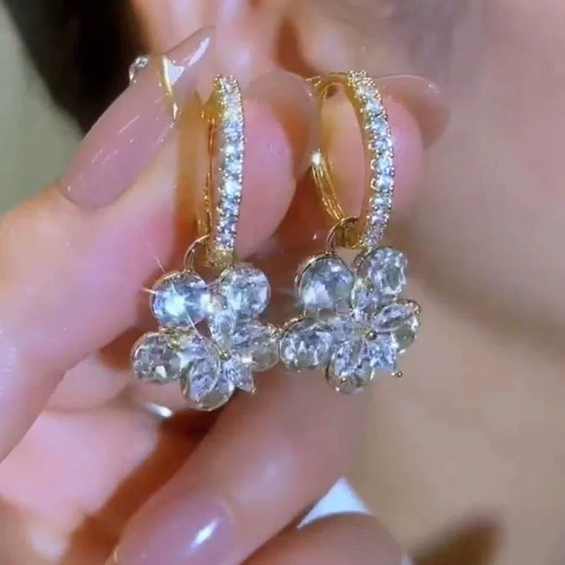 Gold Flowers Tassel Earrings For Women With 304 Stainless Steel Ear Pins, Alloy Material