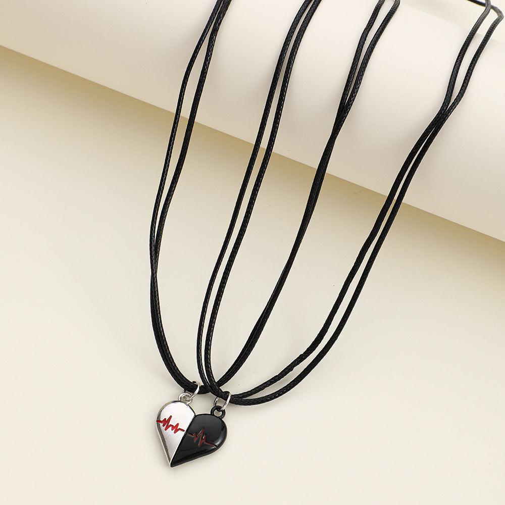 Elegant Heart Shape Necklace For Couples In Alloy With Rhinestones, Featuring Braid Craft, Perfect For Valentine's Day