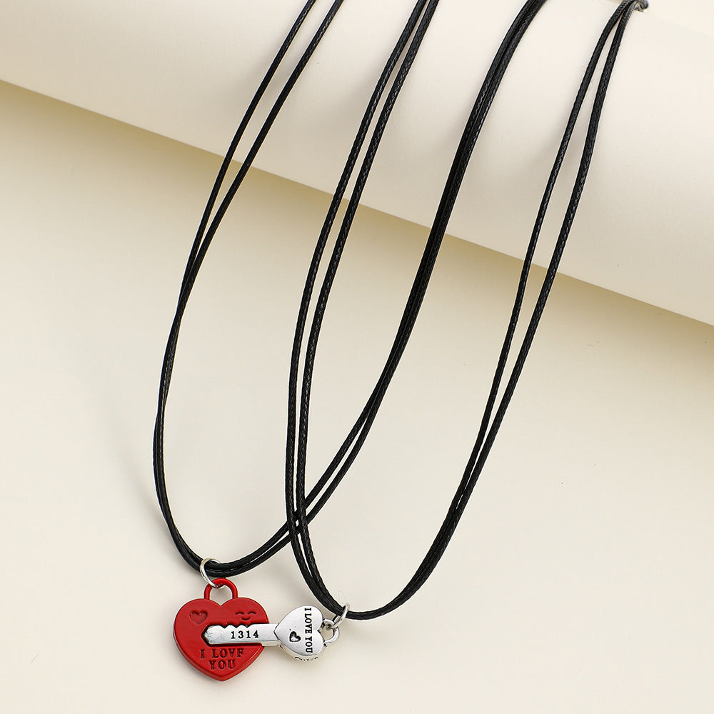 Elegant Heart Shape Necklace For Couples In Alloy With Rhinestones, Featuring Braid Craft, Perfect For Valentine's Day