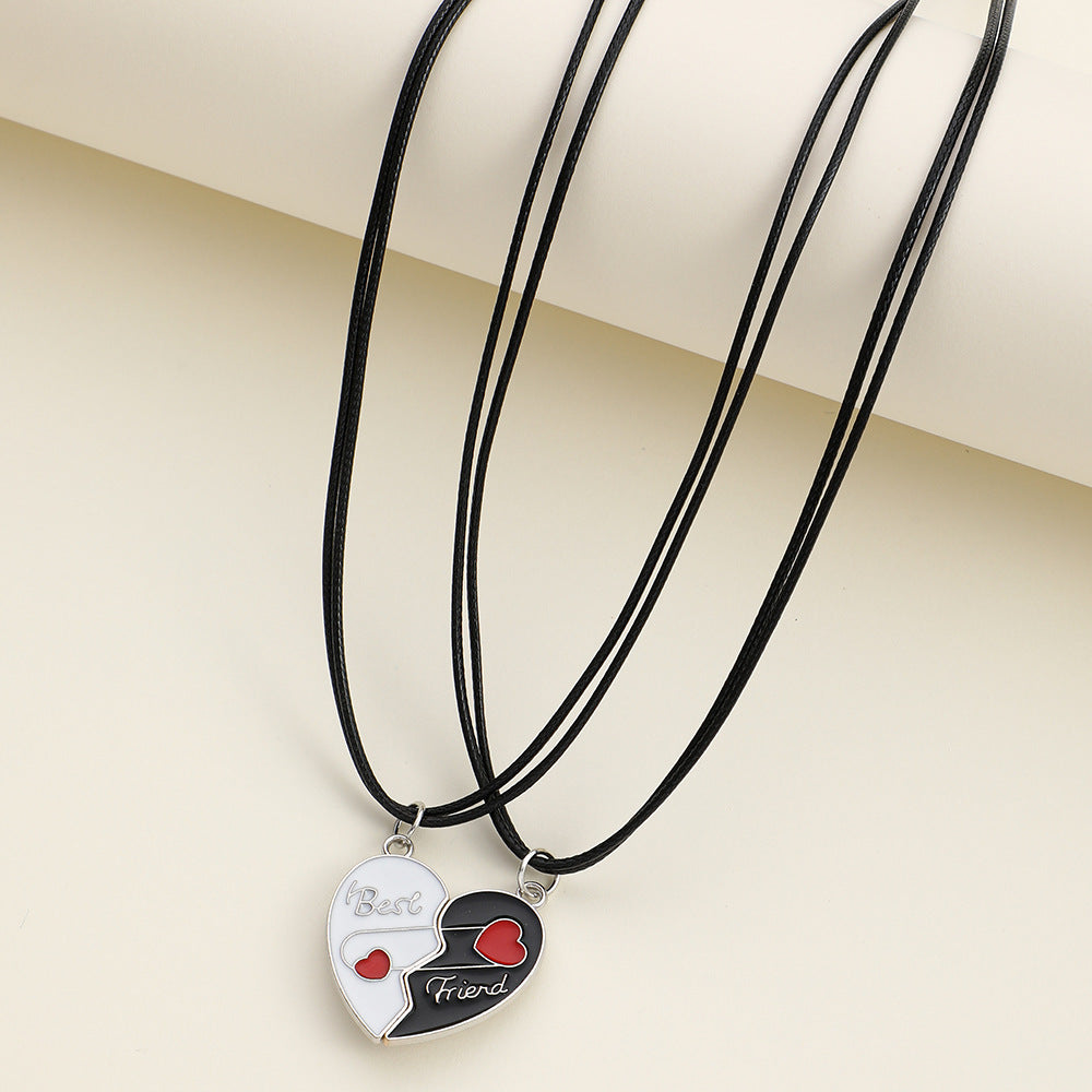 Elegant Heart Shape Necklace For Couples In Alloy With Rhinestones, Featuring Braid Craft, Perfect For Valentine's Day