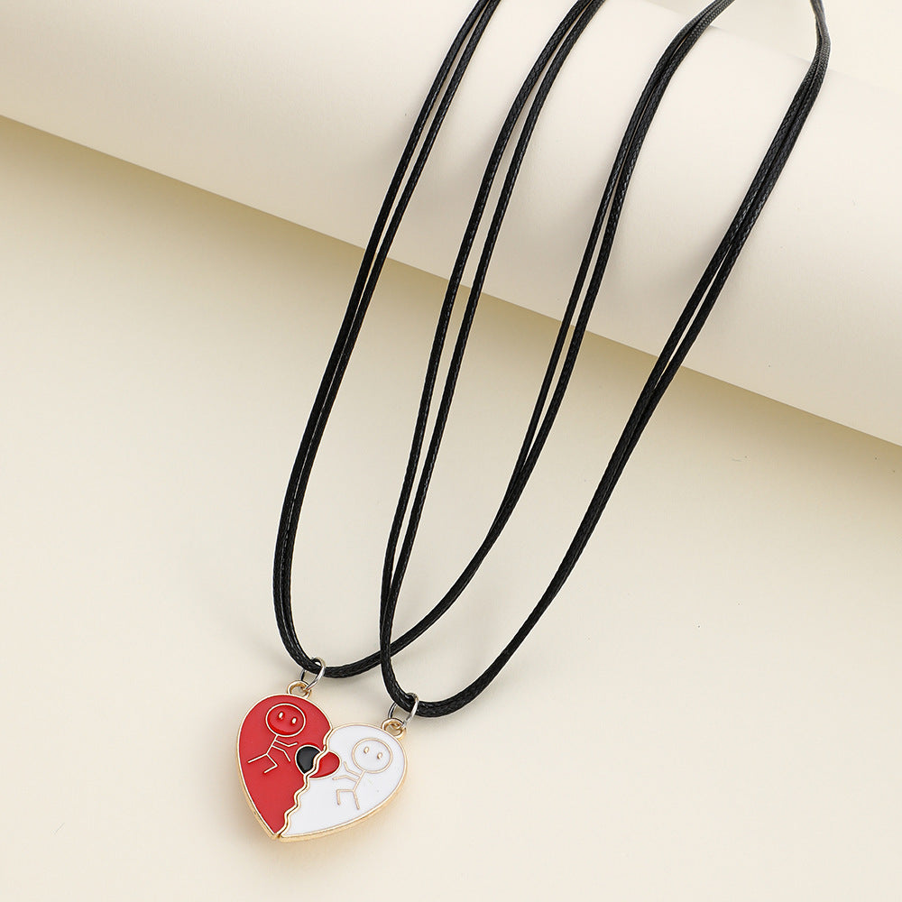 Elegant Heart Shape Necklace For Couples In Alloy With Rhinestones, Featuring Braid Craft, Perfect For Valentine's Day