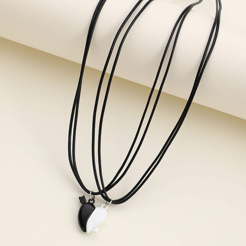 Elegant Heart Shape Necklace For Couples In Alloy With Rhinestones, Featuring Braid Craft, Perfect For Valentine's Day