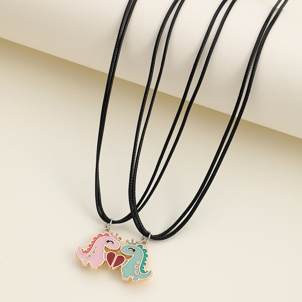 Elegant Heart Shape Necklace For Couples In Alloy With Rhinestones, Featuring Braid Craft, Perfect For Valentine's Day
