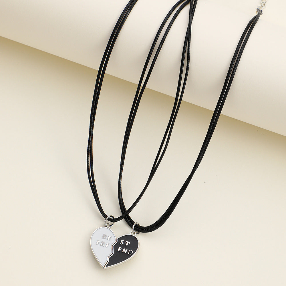 Elegant Heart Shape Necklace For Couples In Alloy With Rhinestones, Featuring Braid Craft, Perfect For Valentine's Day
