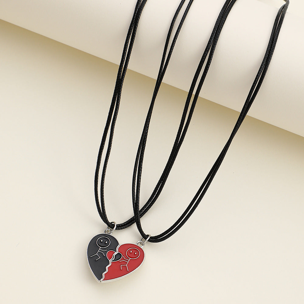 Elegant Heart Shape Necklace For Couples In Alloy With Rhinestones, Featuring Braid Craft, Perfect For Valentine's Day