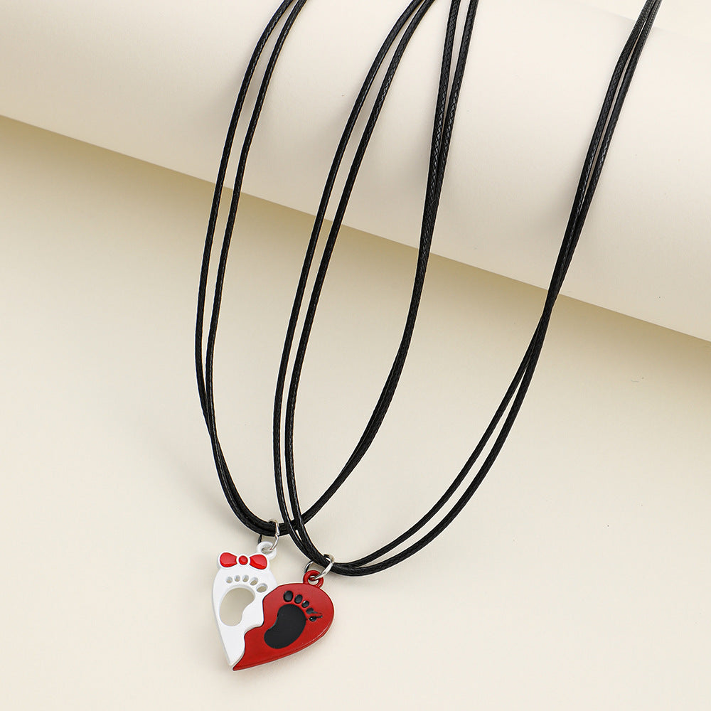 Elegant Heart Shape Necklace For Couples In Alloy With Rhinestones, Featuring Braid Craft, Perfect For Valentine's Day