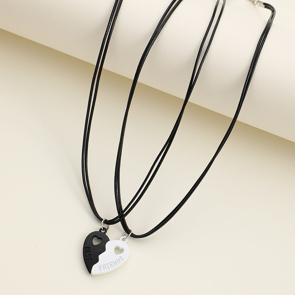 Elegant Heart Shape Necklace For Couples In Alloy With Rhinestones, Featuring Braid Craft, Perfect For Valentine's Day