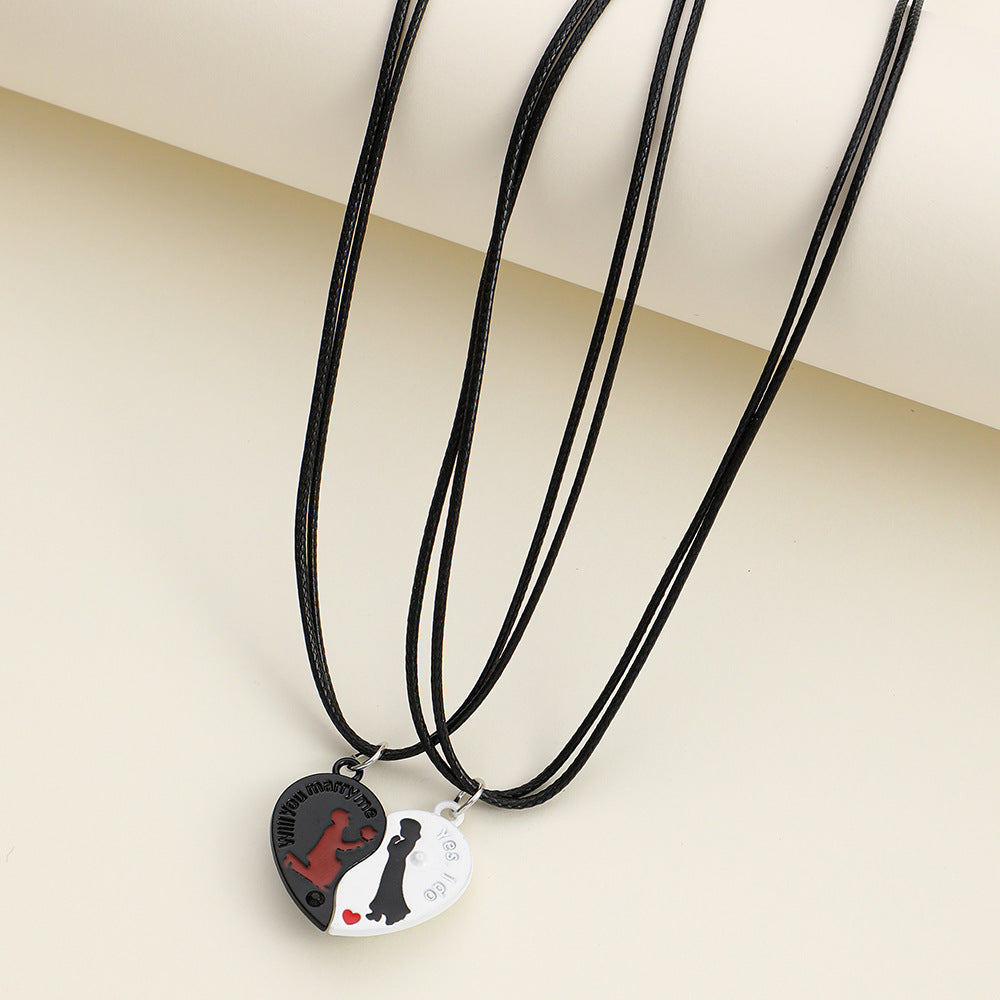 Elegant Heart Shape Necklace For Couples In Alloy With Rhinestones, Featuring Braid Craft, Perfect For Valentine's Day