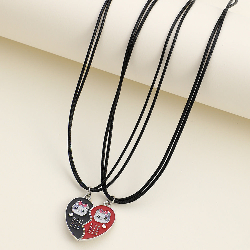 Elegant Heart Shape Necklace For Couples In Alloy With Rhinestones, Featuring Braid Craft, Perfect For Valentine's Day