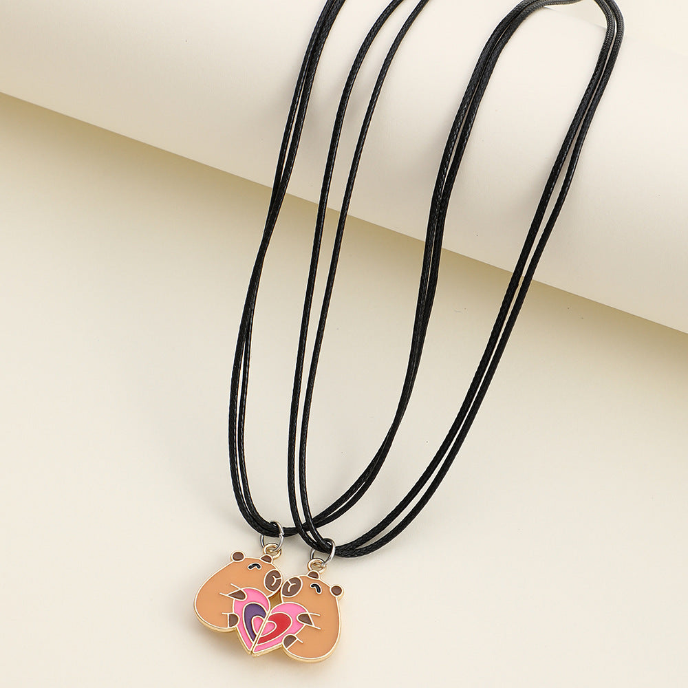 Elegant Heart Shape Necklace For Couples In Alloy With Rhinestones, Featuring Braid Craft, Perfect For Valentine's Day