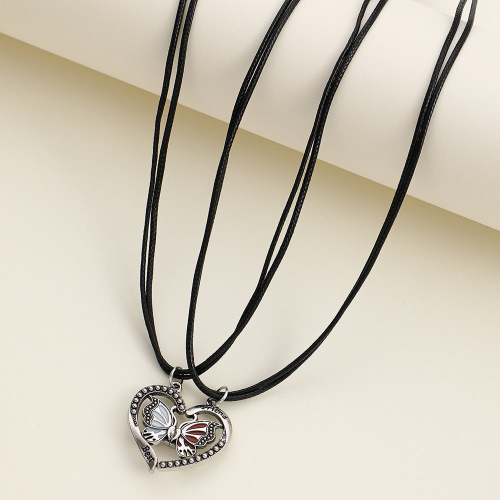 Elegant Heart Shape Necklace For Couples In Alloy With Rhinestones, Featuring Braid Craft, Perfect For Valentine's Day