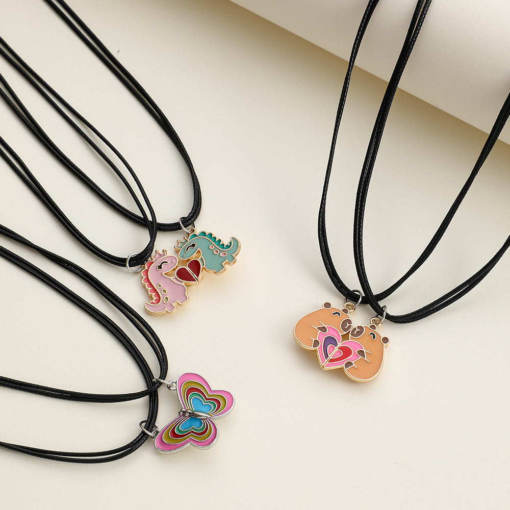 Elegant Heart Shape Necklace For Couples In Alloy With Rhinestones, Featuring Braid Craft, Perfect For Valentine's Day
