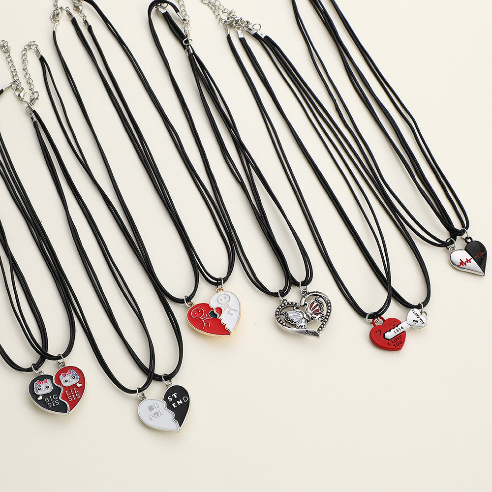 Elegant Heart Shape Necklace For Couples In Alloy With Rhinestones, Featuring Braid Craft, Perfect For Valentine's Day