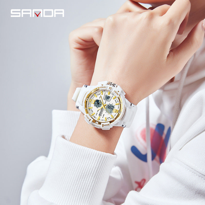 Couple Electronic Watch With Pointer Display, Round Dial, TPU Strap, And Durable ABS Case