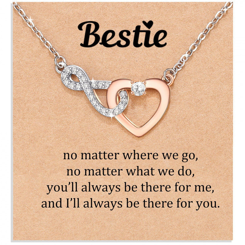 Heart Shape Rose Gold Necklace For Women Featuring Zinc Alloy Pendant With Rhinestones On A Slider Chain