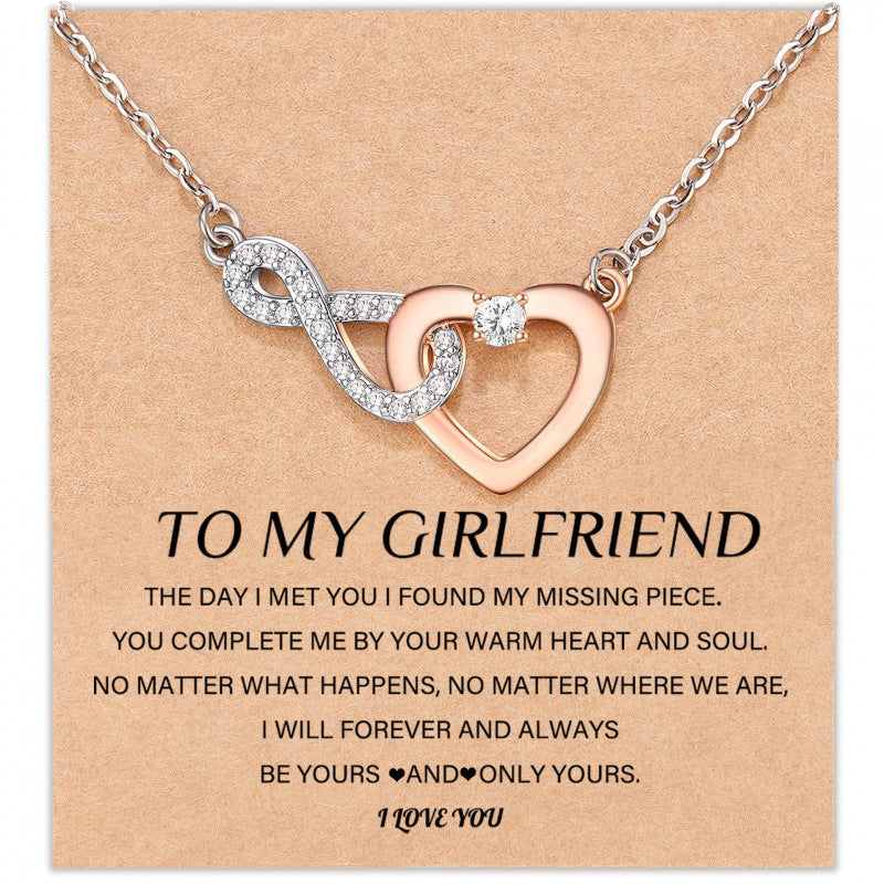 Heart Shape Rose Gold Necklace For Women Featuring Zinc Alloy Pendant With Rhinestones On A Slider Chain