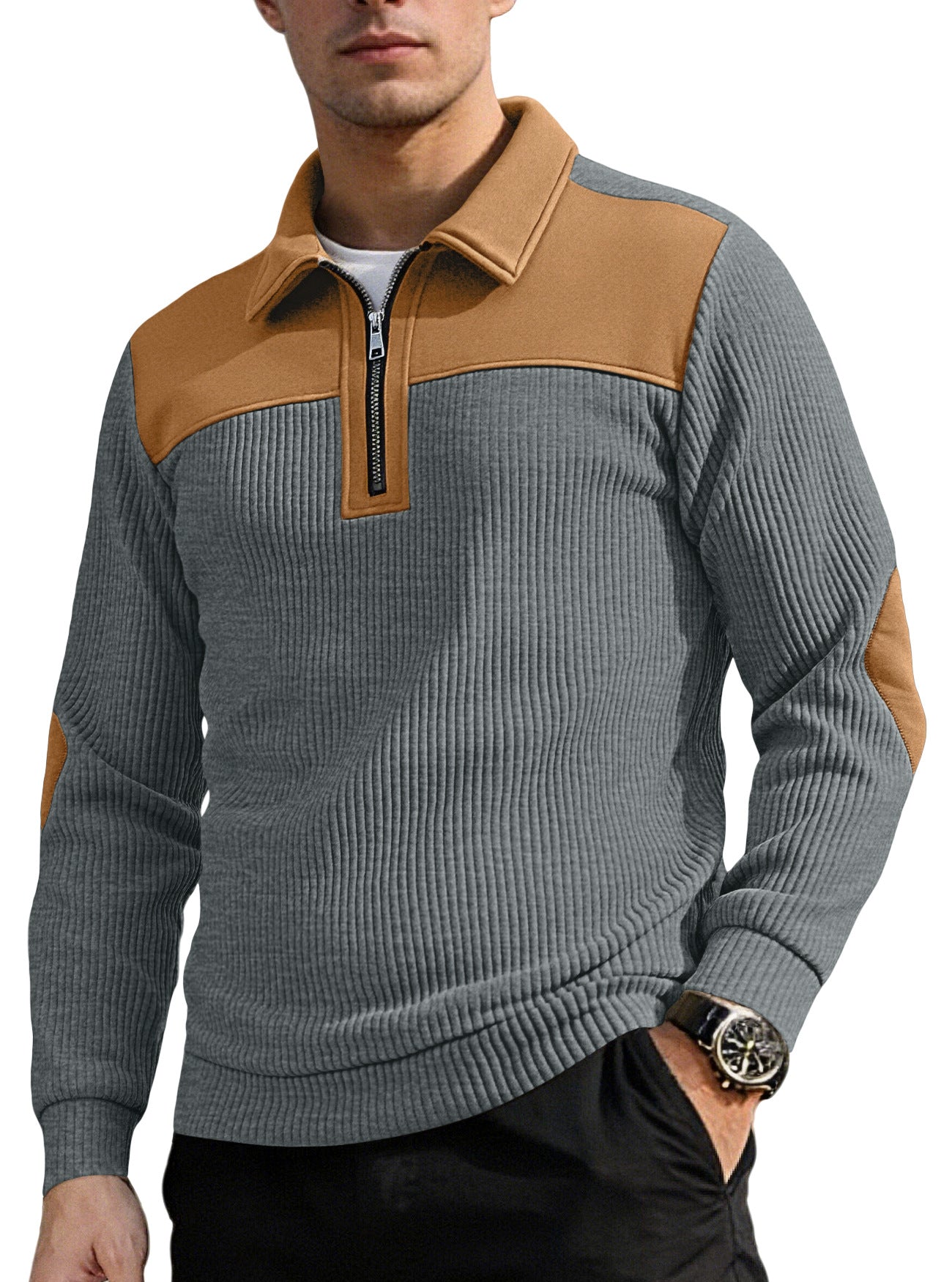 Men's Casual Grey Long Sleeve Embroidery Hoodie In Polyester Fabric