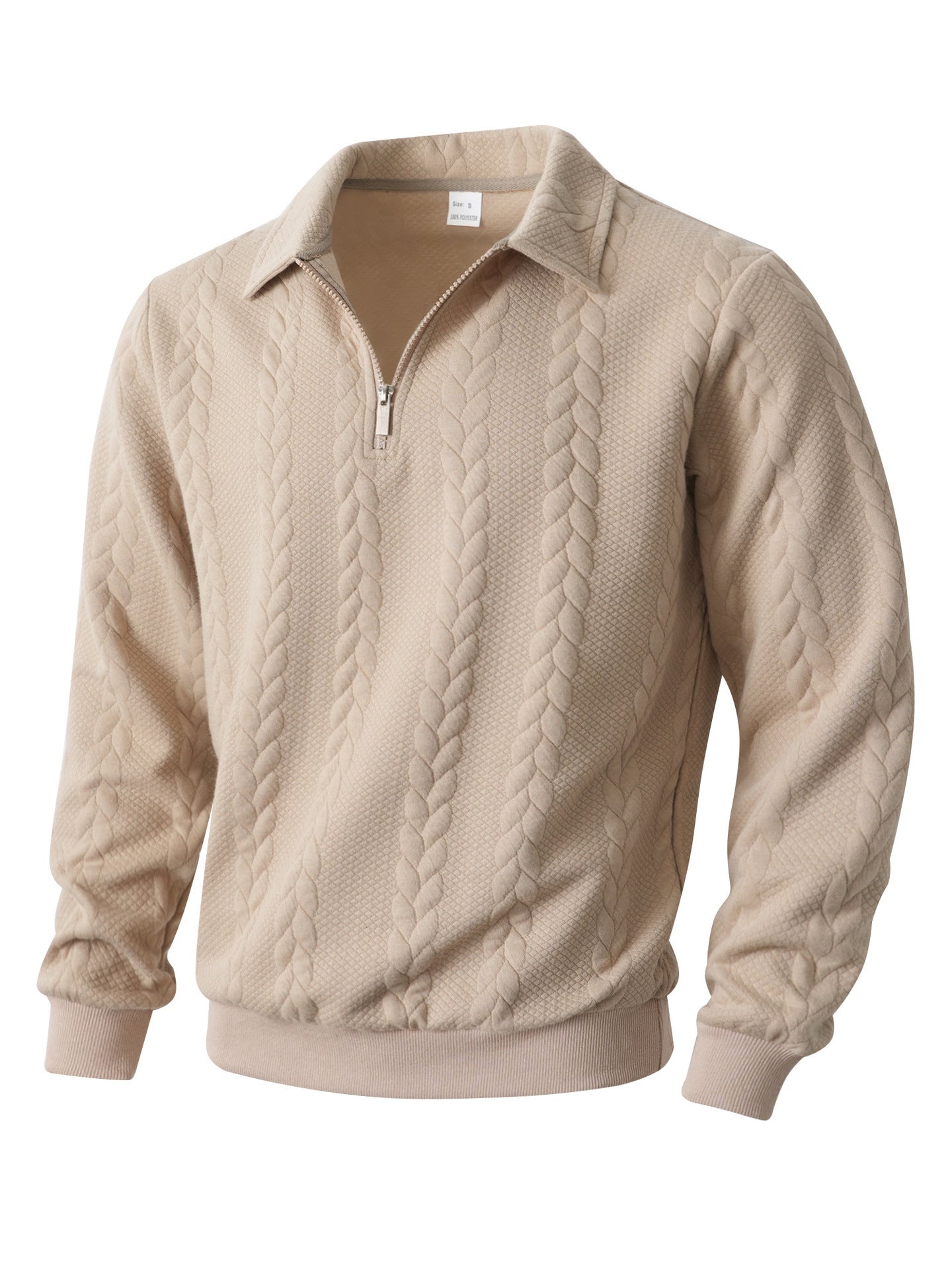 Men's Casual Solid Color Khaki Long Sleeve Hoodie In Polyester Fabric