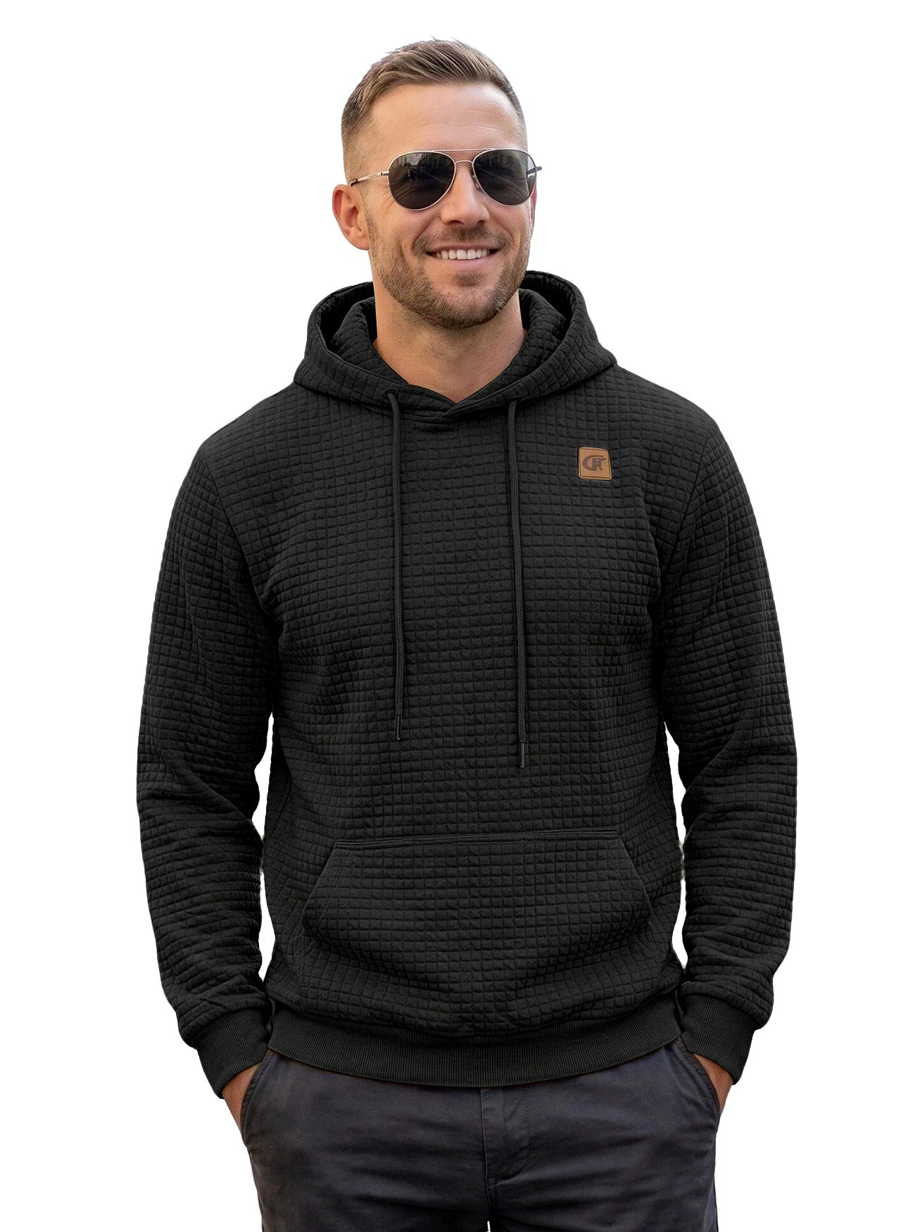 Men's Casual Gingham Long Sleeve Hoodie In White Polyester Fabric