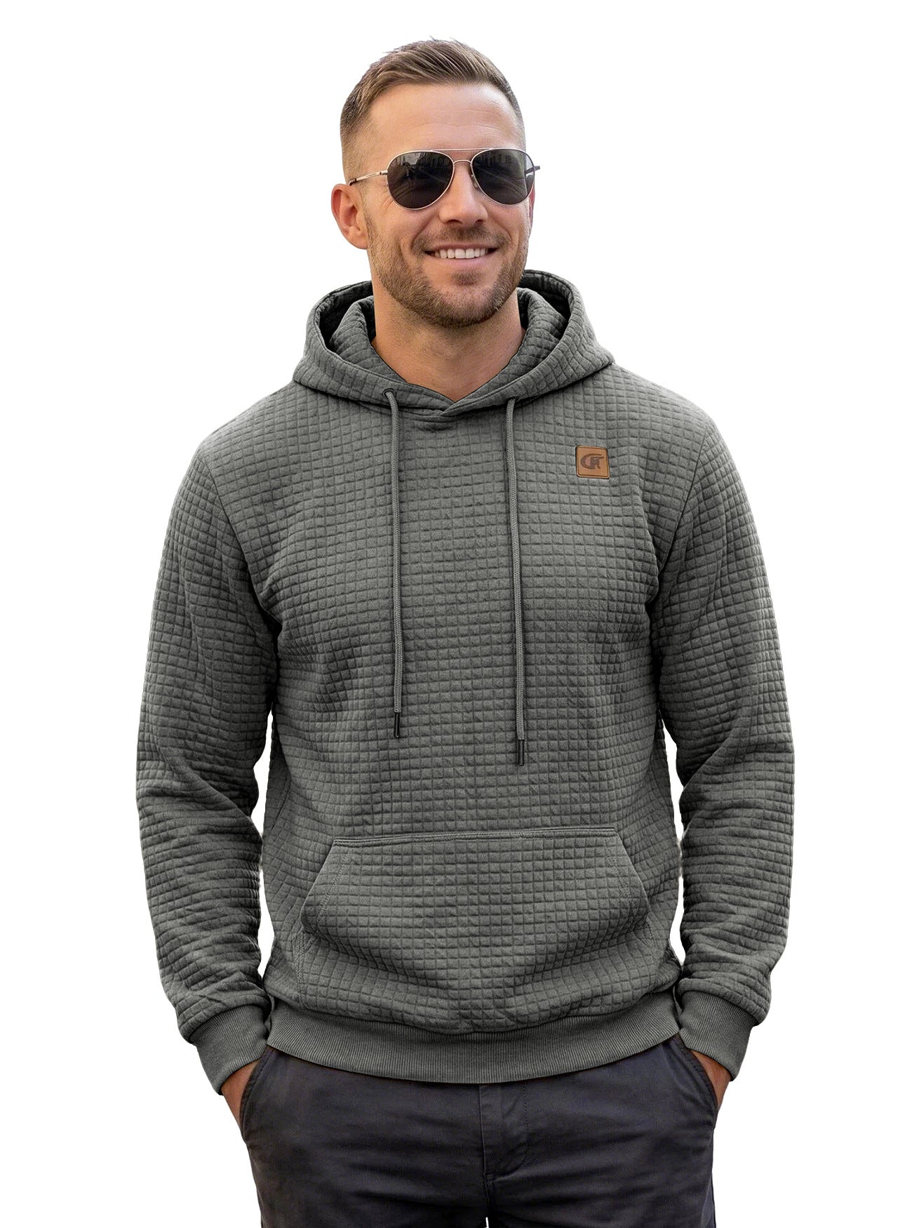 Men's Casual Gingham Long Sleeve Hoodie In White Polyester Fabric