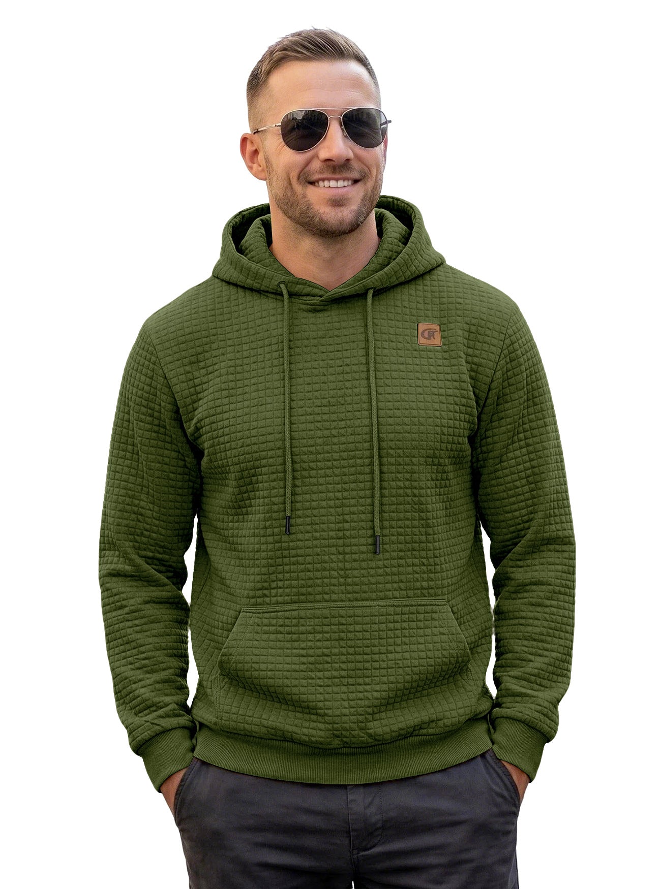 Men's Casual Gingham Long Sleeve Hoodie In White Polyester Fabric