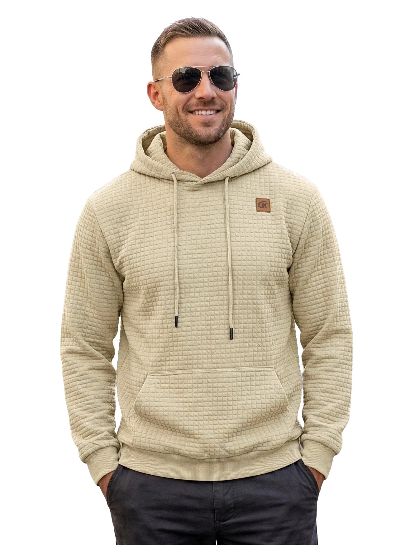 Men's Casual Gingham Long Sleeve Hoodie In White Polyester Fabric