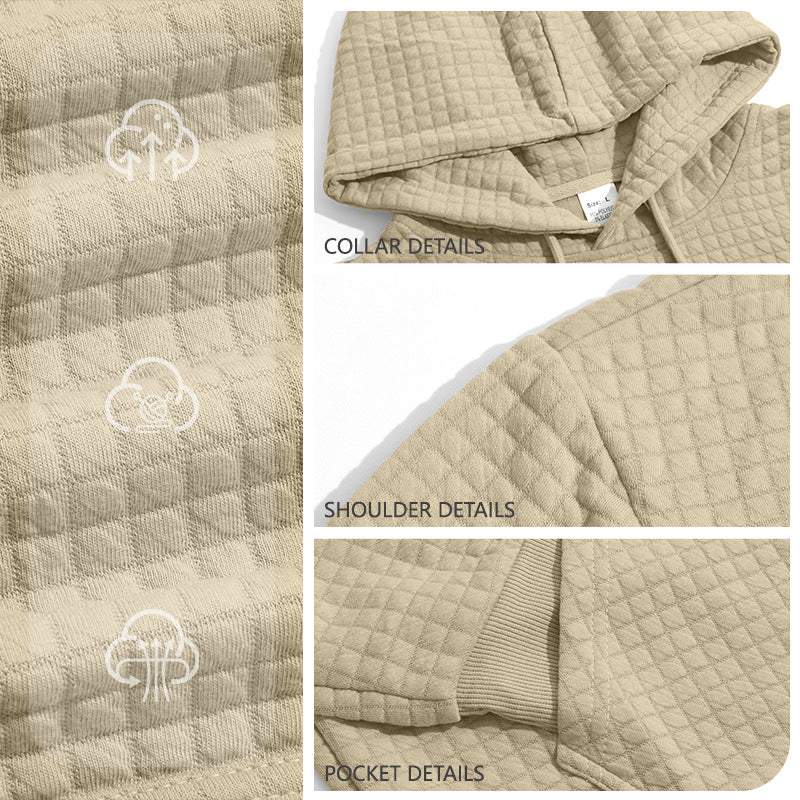 Men's Casual Gingham Long Sleeve Hoodie In White Polyester Fabric
