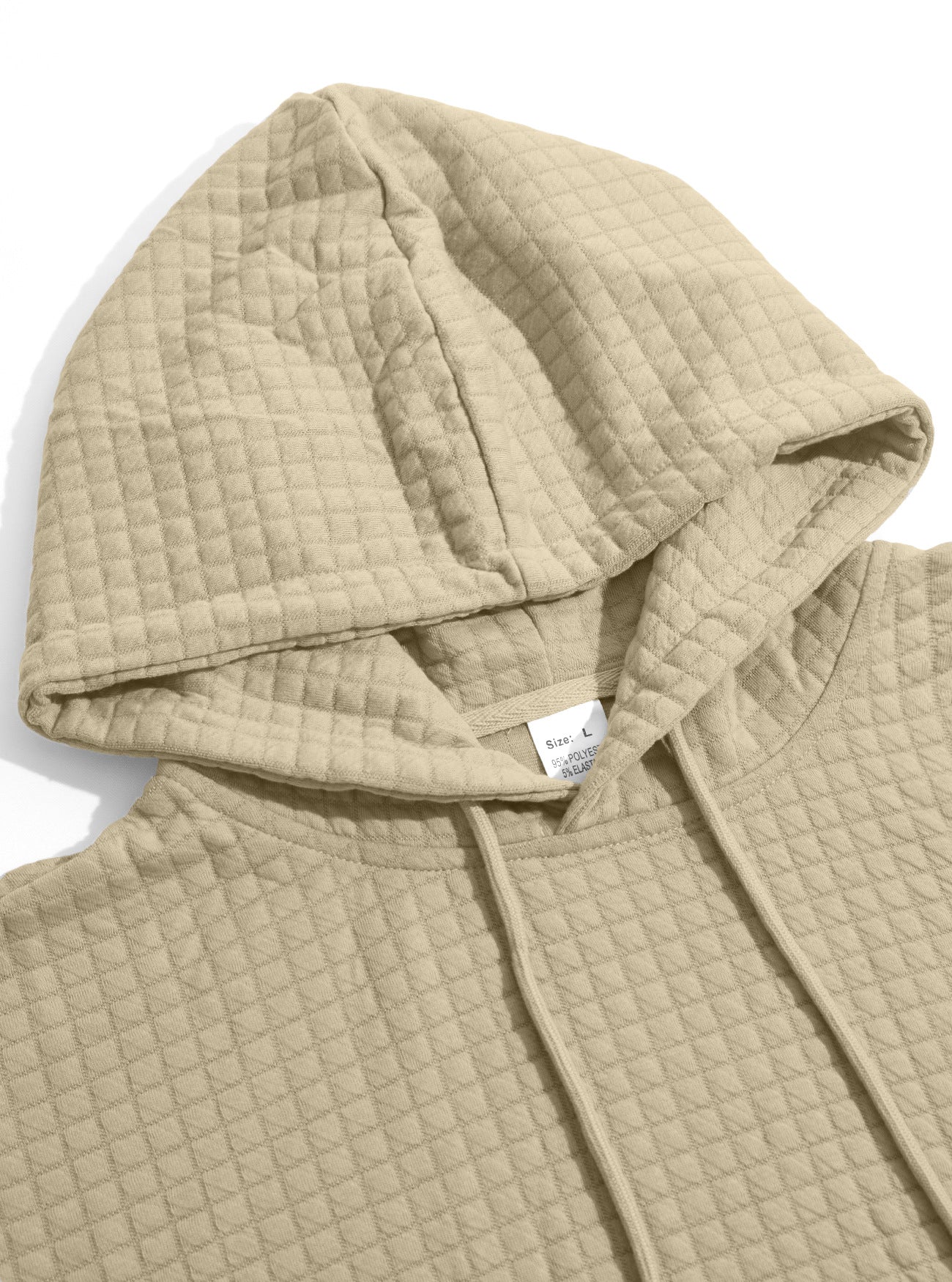 Men's Casual Gingham Long Sleeve Hoodie In White Polyester Fabric
