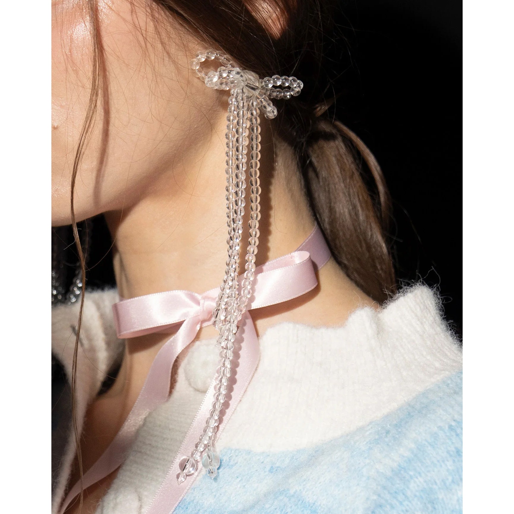 Exaggerated Bow Tie Tassel Earrings For Women With 925 Sterling Silver Studs And White Crystal Inlay