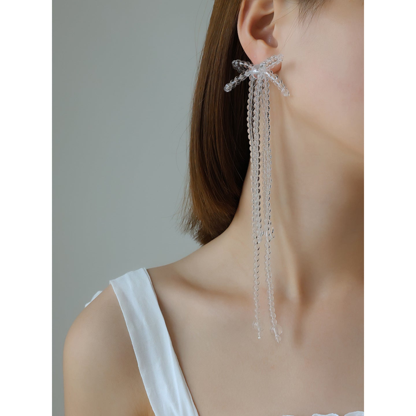 Exaggerated Bow Tie Tassel Earrings For Women With 925 Sterling Silver Studs And White Crystal Inlay