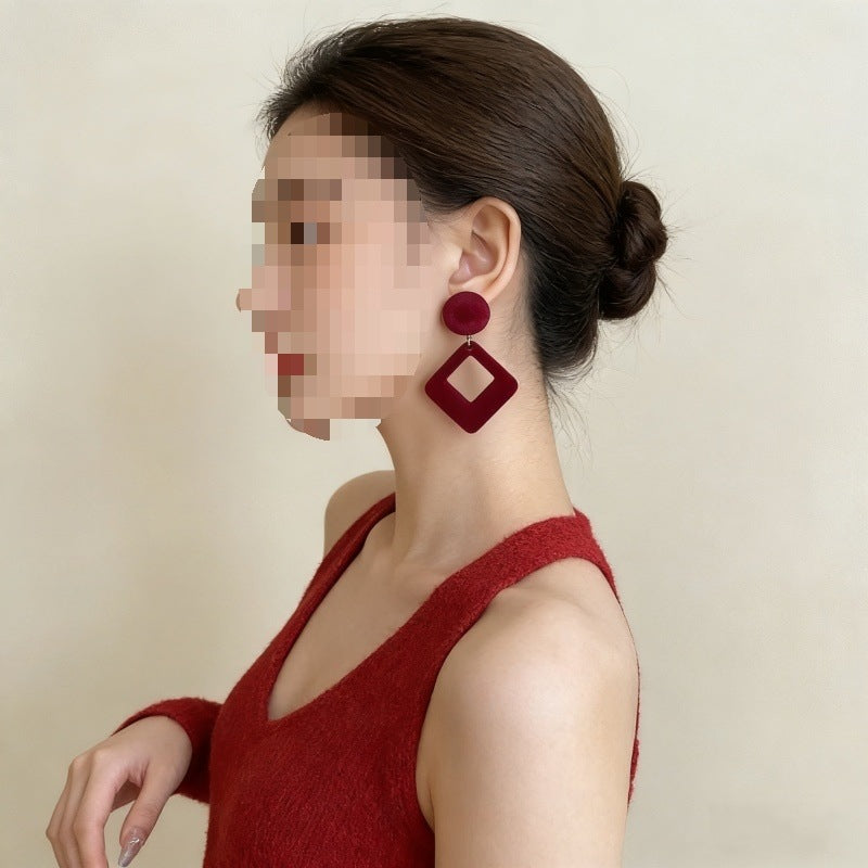 Geometric Red Alloy Earrings For Women With Electroplated Finish, Perfect For New Year Celebrations