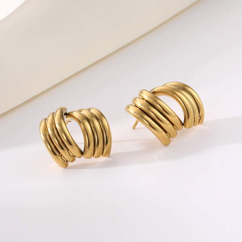 C Shape Stud Earrings For Unisex Featuring Electroplated Gold Finish With 304 Stainless Steel Ear Pins In Titanium Steel