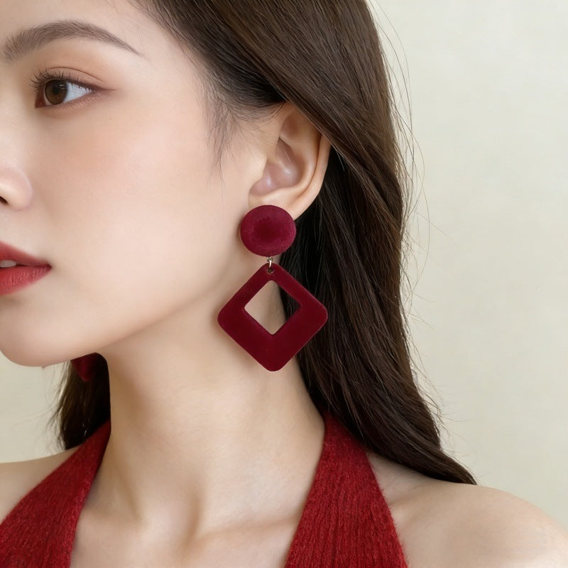 Geometric Red Alloy Earrings For Women With Electroplated Finish, Perfect For New Year Celebrations