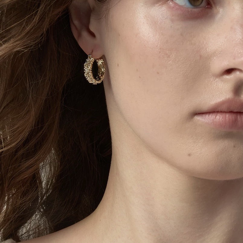 Gold Flowers Earrings For Women Featuring Copper Ear Pins In Maillard Style