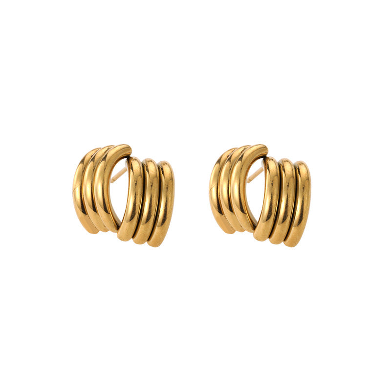 C Shape Stud Earrings For Unisex Featuring Electroplated Gold Finish With 304 Stainless Steel Ear Pins In Titanium Steel