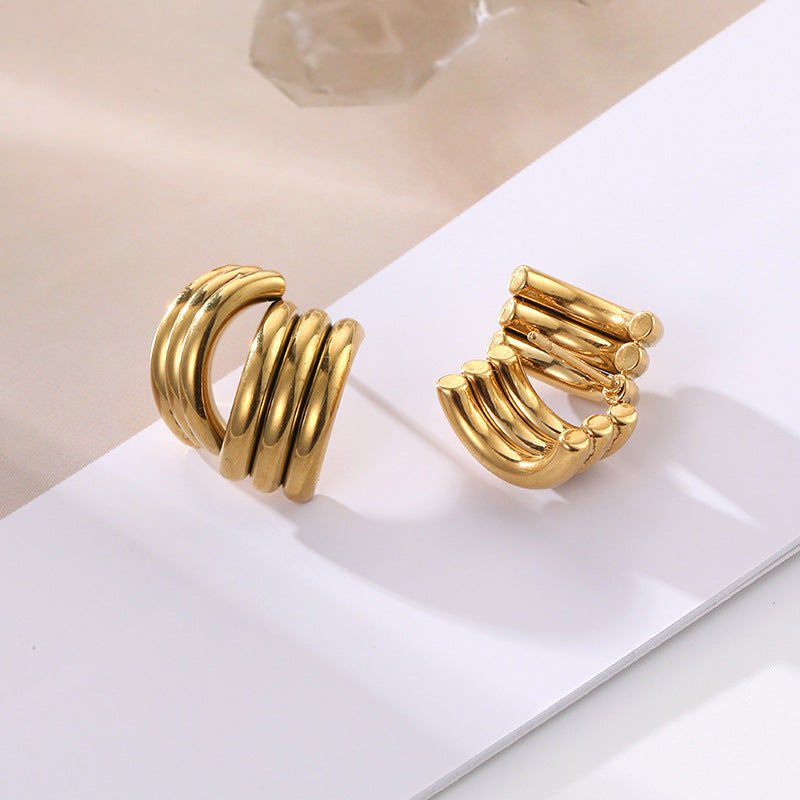C Shape Stud Earrings For Unisex Featuring Electroplated Gold Finish With 304 Stainless Steel Ear Pins In Titanium Steel