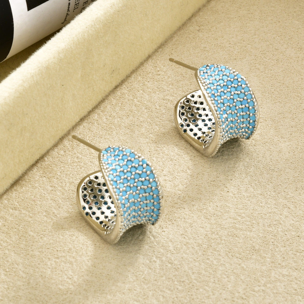 C Shape Stud Earrings For Women Featuring 18K Real Gold Plated Copper With Zircon Inlay In Gold