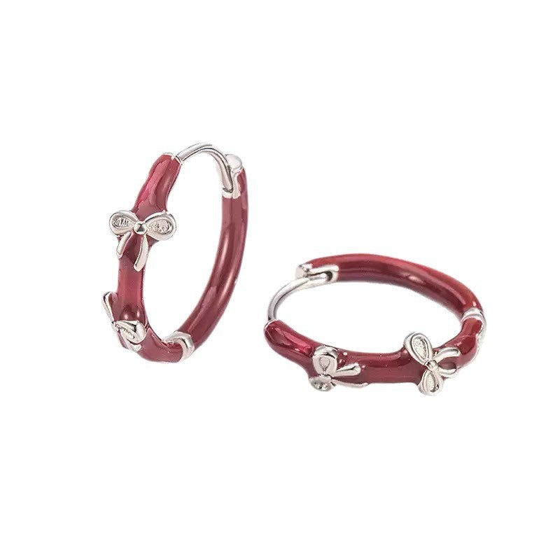 Bow Tie Enamel Earrings For Women In Retro Style With 925 Sterling Silver Ear Pins And Real Gold Plating
