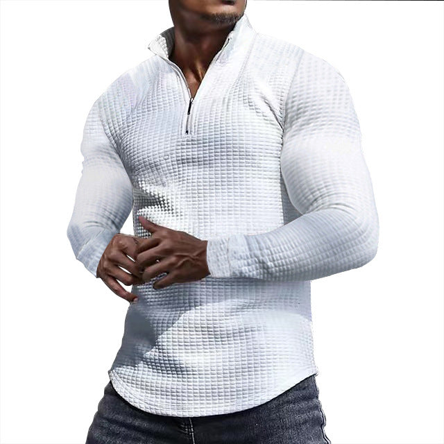Men's Gingham Long Sleeve Hoodie In White Cotton Blends Featuring Jacquard Craft