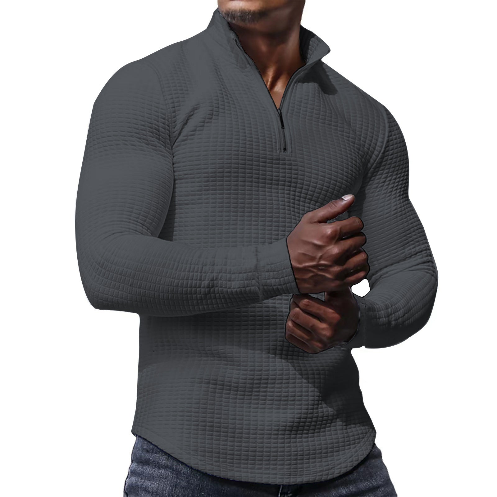 Men's Gingham Long Sleeve Hoodie In White Cotton Blends Featuring Jacquard Craft