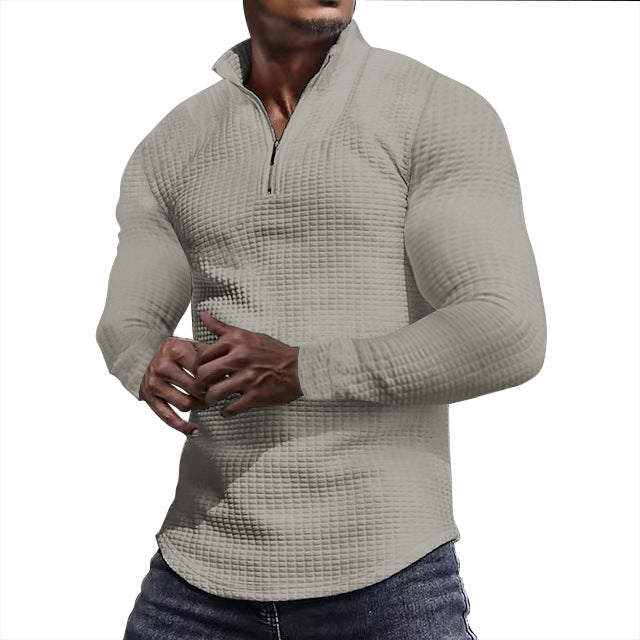 Men's Gingham Long Sleeve Hoodie In White Cotton Blends Featuring Jacquard Craft