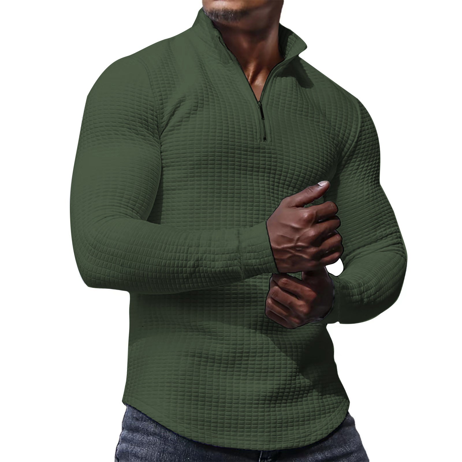 Men's Gingham Long Sleeve Hoodie In White Cotton Blends Featuring Jacquard Craft