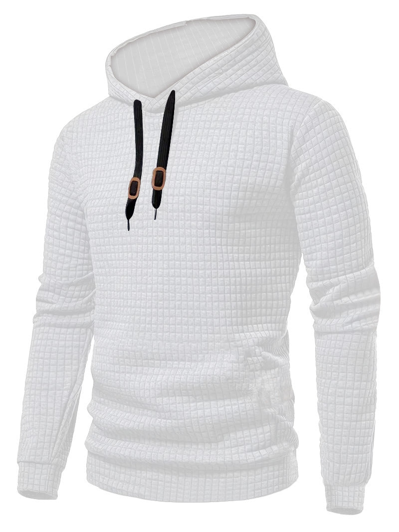 Men's Casual Gingham Hoodie With Long Sleeve In White Polyester Fabric