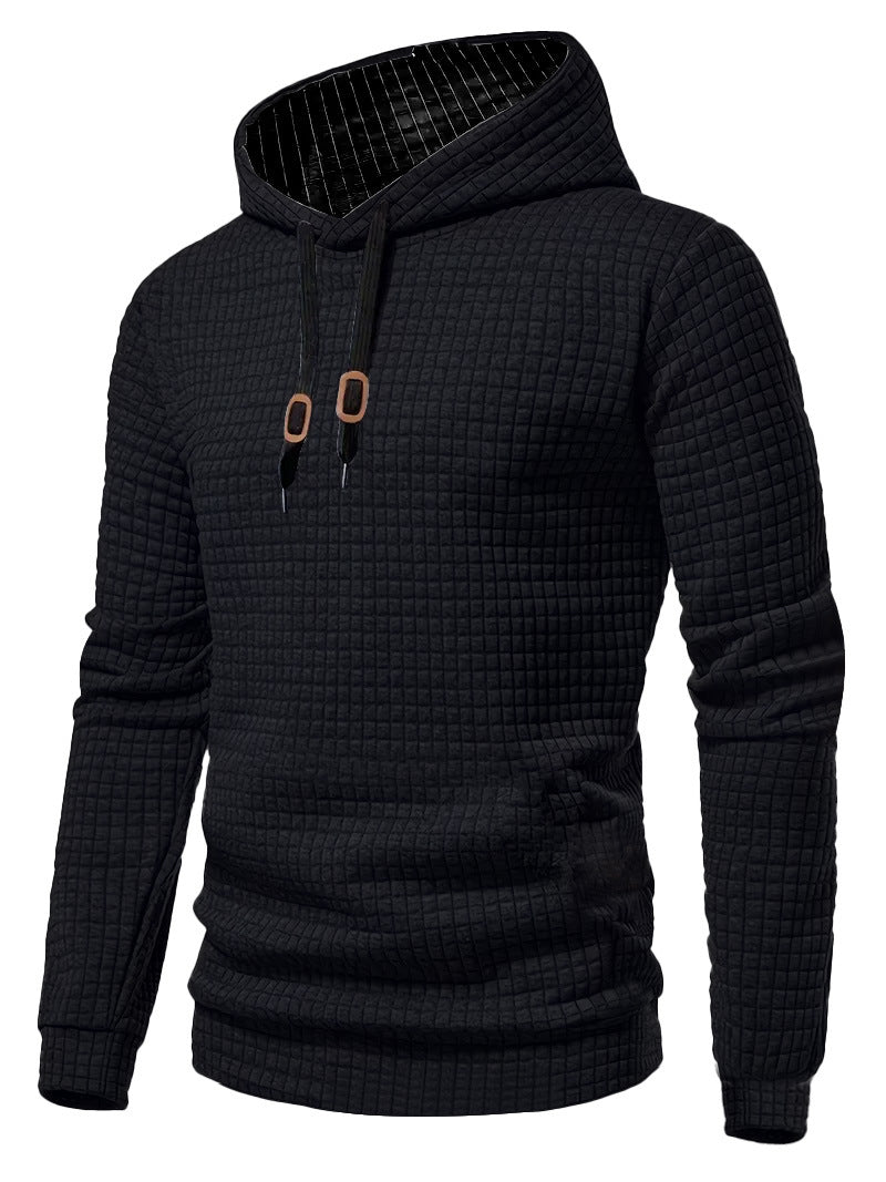 Men's Casual Gingham Hoodie With Long Sleeve In White Polyester Fabric