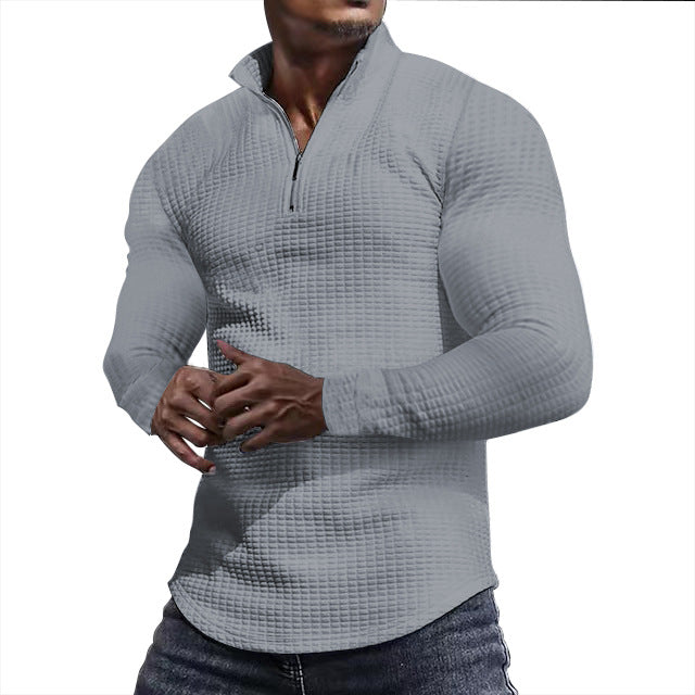 Men's Gingham Long Sleeve Hoodie In White Cotton Blends Featuring Jacquard Craft